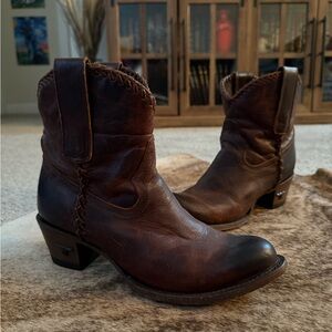 Plain Jane Round Toe Cowboy Booties - Cognac, Size 7.5